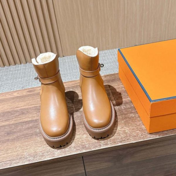 repliche,replica,perfette,siti di,affidabili,migliori siti,dove comprare,1:1,scarpe da ginnastica Stivali Martin Hermes autunno/inverno in pelle con fodera in pile e fibbie in metallo (F398U)