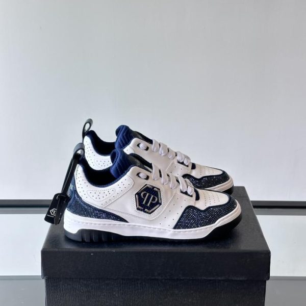 Contatore / PHILIPP PLEIN, marchio tedesco di streetwear, sneakers basse da uomo con decorazioni in strass e pelle di vacchetta lucida (O1ZEJ)