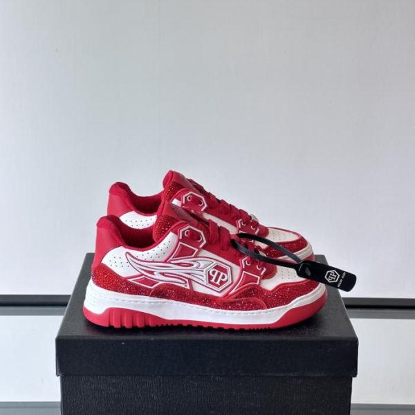 repliche,replica,perfette,siti di,affidabili,migliori siti,dove comprare,1:1,scarpe da ginnastica Contatore / PHILIPP PLEIN, marchio tedesco di streetwear, sneakers basse da uomo, in pelle di vacchetta lucida con stampa di strass (UV09T)
