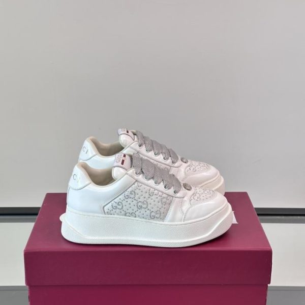 repliche,replica,perfette,siti di,affidabili,migliori siti,dove comprare,1:1,scarpe da ginnastica Contatore / Sneakers Gucci Double Screener con plateau e borchie di strass, ultimo stile paffuto, look sporco, scarpe casual da coppia (T9CI3)