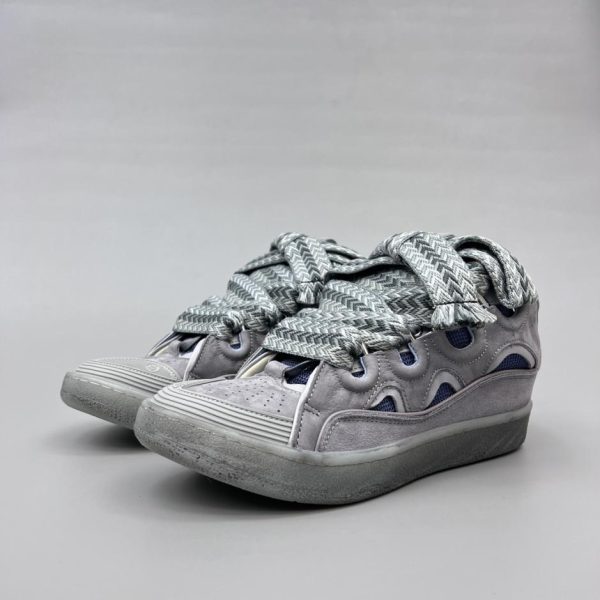 Sneakers Lanvin in pelle effetto curb, grigio e viola anticato (9WKQB)