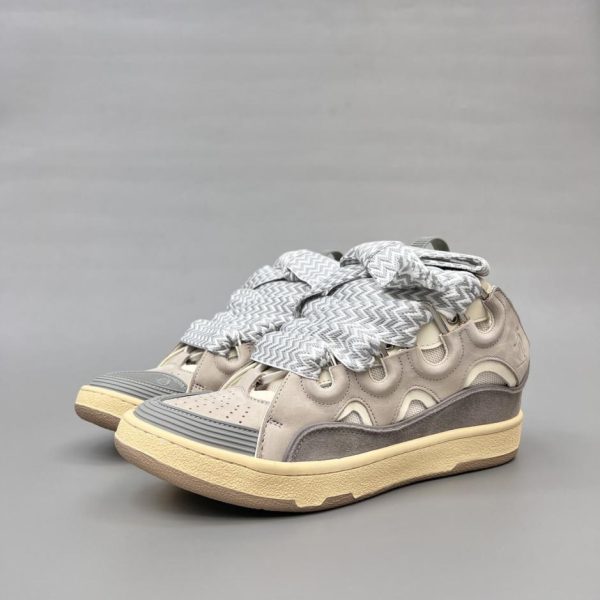 Lanvin Leather Curb Sneakers, sneakers, mocassini, beige/grigio (JX9EY)
