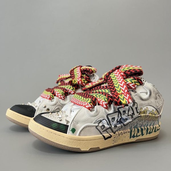 repliche,replica,perfette,siti di,affidabili,migliori siti,dove comprare,1:1,scarpe da ginnastica Lanvin The Curb White, design personalizzato con borchie e graffiti dipinti a mano (5297X)