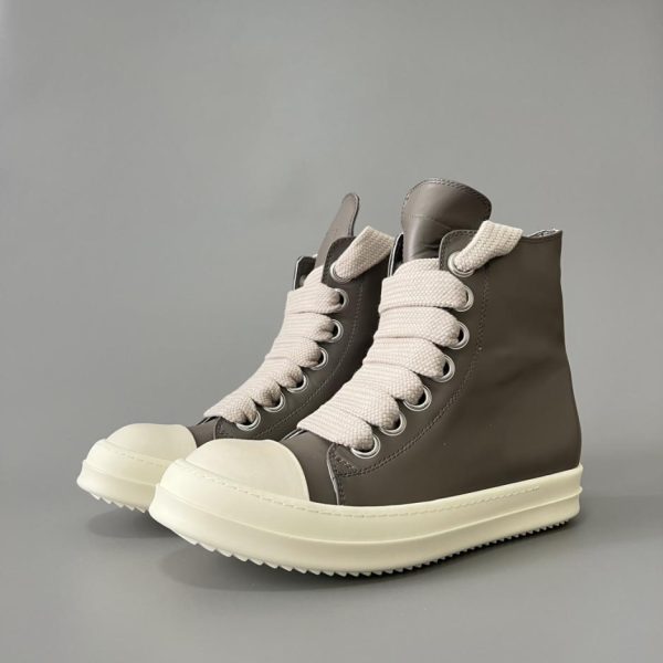 Rick Owens 2022 Nuova serie di scarpe con lacci spessi - Main Line Grigio Pelle con lacci alti (LK6X2)