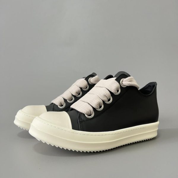 Rick Owens 2022 Nuova serie di scarpe con lacci spessi - Linea principale in pelle nera bassa con lacci (HDH2Z)