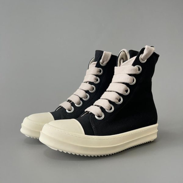 repliche,replica,perfette,siti di,affidabili,migliori siti,dove comprare,1:1,scarpe da ginnastica RickOwens DRKSHDW Scarpa alta con lacci in tessuto a righe, bianca (304W5)