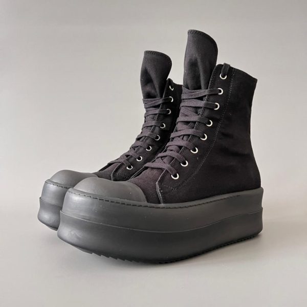 repliche,replica,perfette,siti di,affidabili,migliori siti,dove comprare,1:1,scarpe da ginnastica Rick Owens DRKSHDW Classic Canvas High-Top Lace-Up con suola spessa, tutto nero (FRW5K)