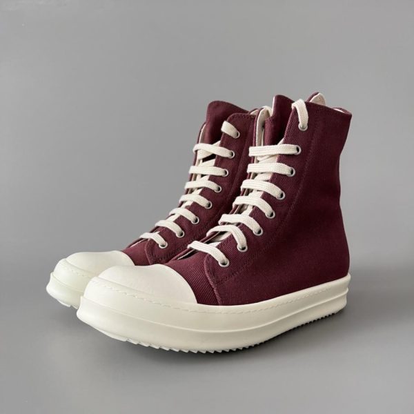 repliche,replica,perfette,siti di,affidabili,migliori siti,dove comprare,1:1,scarpe da ginnastica Rick Owens DRKSHDW Classic Deep Red Canvas High-Top Lace-up White Top (OBW4E)
