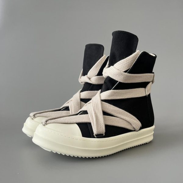 repliche,replica,perfette,siti di,affidabili,migliori siti,dove comprare,1:1,scarpe da ginnastica Scarpe alte classiche in tela nera Rick Owens DRKSHDW con lacci spessi (MMM0L)