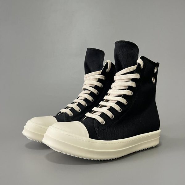 repliche,replica,perfette,siti di,affidabili,migliori siti,dove comprare,1:1,scarpe da ginnastica Rick Owens DRKSHDW Classic Black Canvas High-Top con lacci e spacco posteriore (J6RDL)