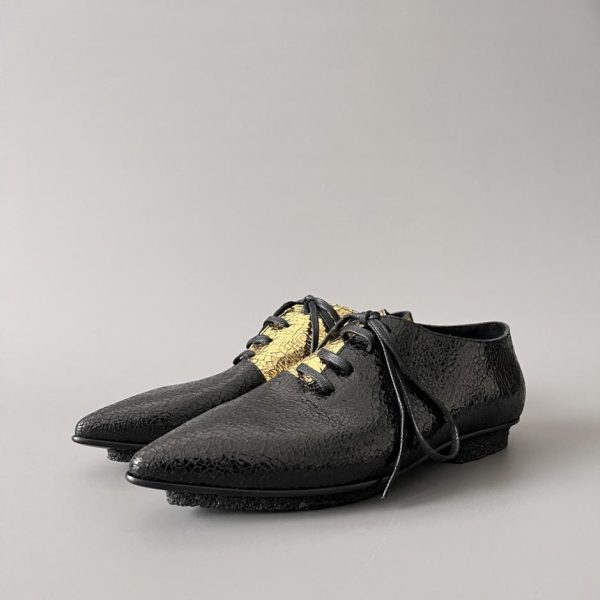 repliche,replica,perfette,siti di,affidabili,migliori siti,dove comprare,1:1,scarpe da ginnastica Scarpe casual a punta in pelle UMA WANG, motivo crackle nero e oro (6H9EZ)