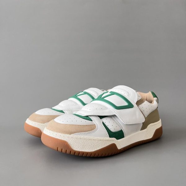 Valentino GARAVANI Joie De Jouer Sneakers basse in pelle con punta tonda e velcro da uomo, bianco/verde (1W717)