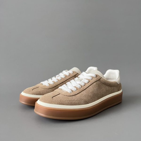 repliche,replica,perfette,siti di,affidabili,migliori siti,dove comprare,1:1,scarpe da ginnastica Sneakers basse con punta tonda e lacci in pelle Loro Piana color cachi, stile unisex (HG69Z)