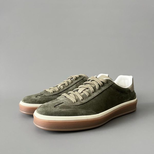 Sneakers basse con punta tonda e lacci in pelle Loro Piana, verde scuro, unisex (XNG8X)