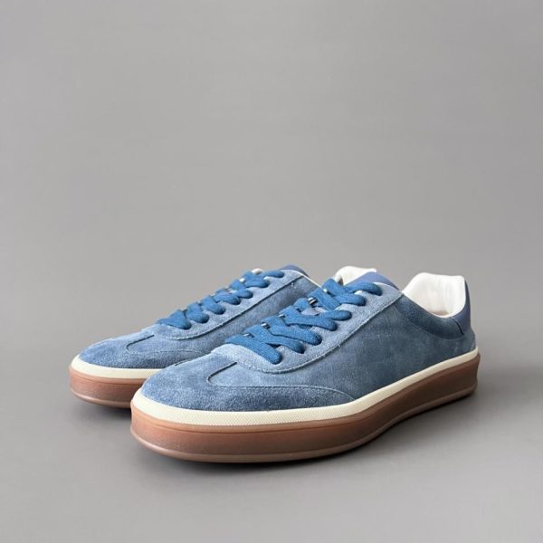 Sneakers basse con punta tonda e lacci in pelle Loro Piana, blu, unisex (JXFZF)