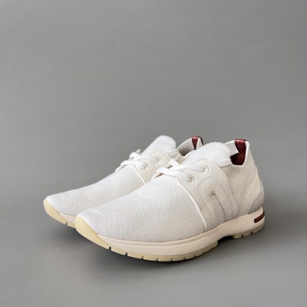 Scarpe casual basse con punta tonda e lacci in tessuto Loro Piana da donna, bianche (6UJLO)
