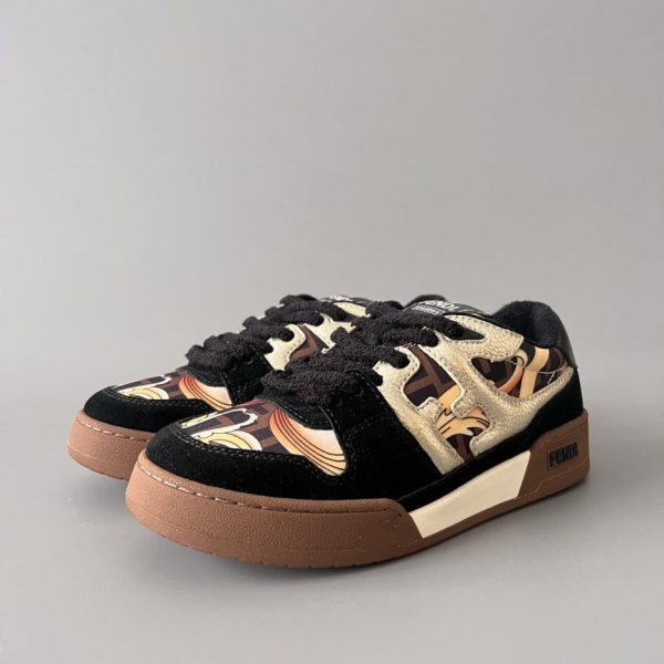 Sneakers FENDI X Versace Match Retro Patchwork, nere e oro, stile unisex (EWNI6)