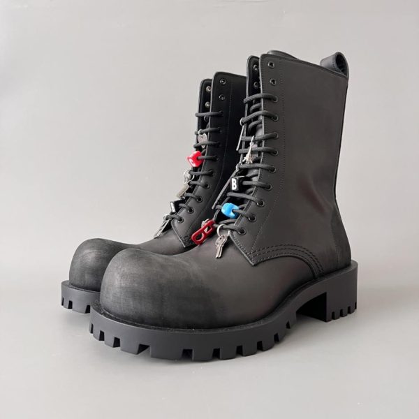 repliche,replica,perfette,siti di,affidabili,migliori siti,dove comprare,1:1,scarpe da ginnastica Stivaletti alla caviglia con lacci e punta tonda in pelle Balenciaga Hummer, da uomo, neri (VTU17)