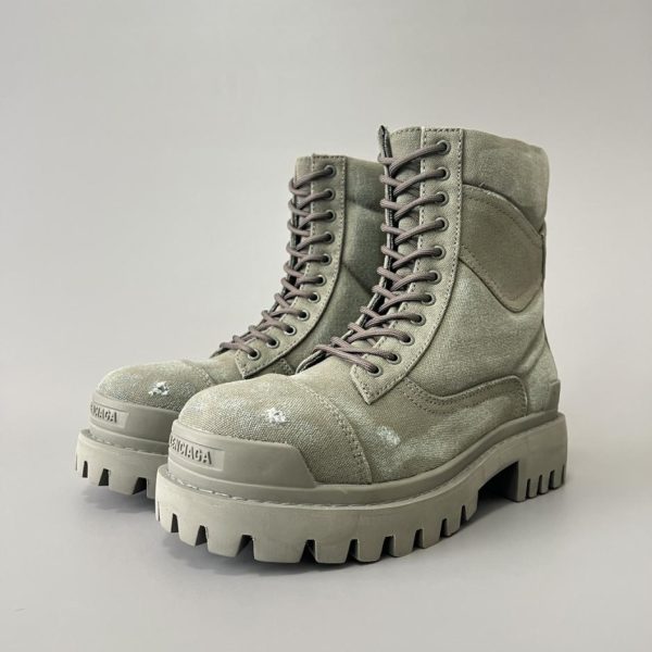 repliche,replica,perfette,siti di,affidabili,migliori siti,dove comprare,1:1,scarpe da ginnastica Stivaletti alla caviglia Balenciaga Strike 20mm in tela di cotone effetto invecchiato con lacci grigio-verde (3846(MC5V3))