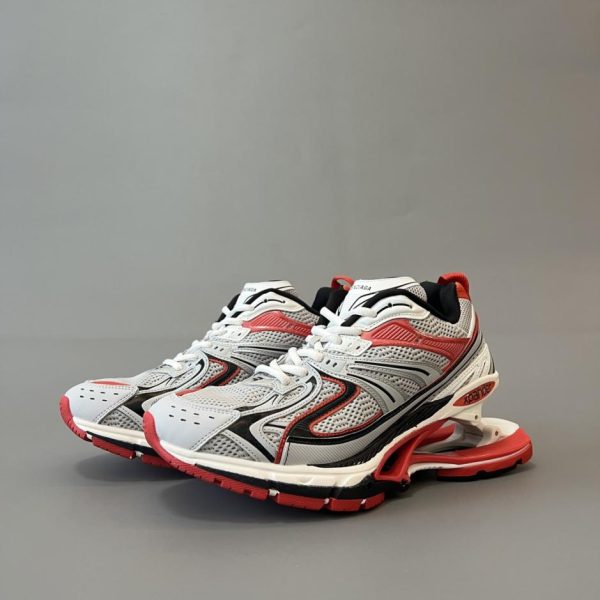 Scarpe sportive casual basse antiscivolo con lacci in rete e nylon Balenciaga X-Pander, grigio/rosso (945RW)