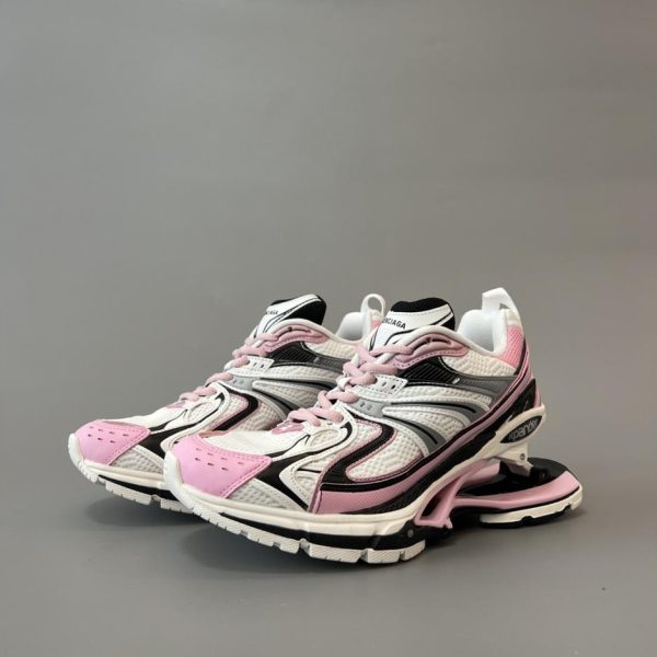 Scarpe sportive casual basse antiscivolo con lacci in rete e nylon Balenciaga X-Pander, bianche, nere, rosa (QJ6KC)