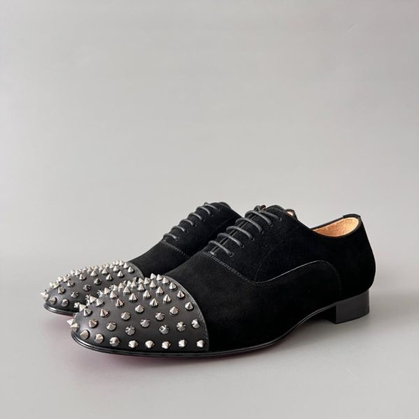 repliche,replica,perfette,siti di,affidabili,migliori siti,dove comprare,1:1,scarpe da ginnastica Christian Louboutin Greggo, eleganti scarpe casual da uomo in pelle con lacci e borchie, nere e argento (Z3N4C)