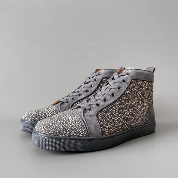repliche,replica,perfette,siti di,affidabili,migliori siti,dove comprare,1:1,scarpe da ginnastica Sneakers alte Christian Louboutin Lou Spikes, grigie con strass (WA8KQ)