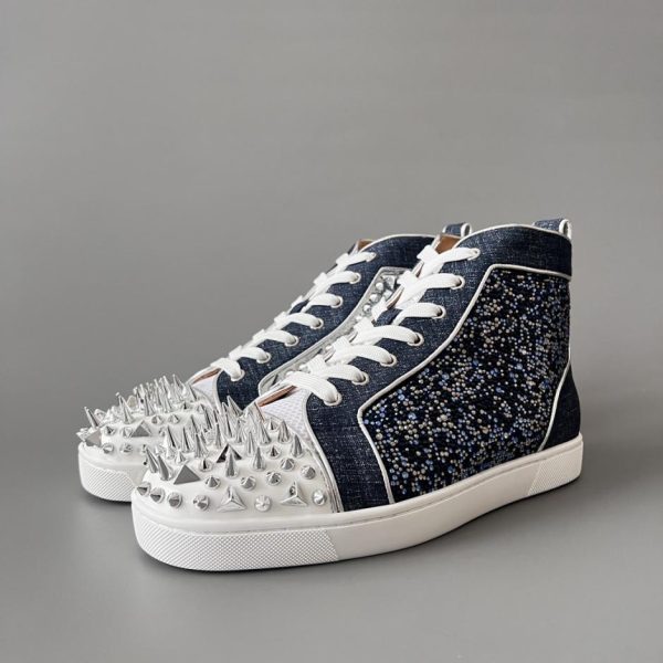 repliche,replica,perfette,siti di,affidabili,migliori siti,dove comprare,1:1,scarpe da ginnastica Sneakers alte Christian Louboutin Lou Spikes con borchie bianche e blu (4SGOO)
