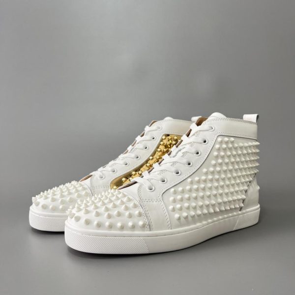 repliche,replica,perfette,siti di,affidabili,migliori siti,dove comprare,1:1,scarpe da ginnastica Sneakers alte Christian Louboutin Lou Spikes con borchie bianche e dorate (0W0FK)