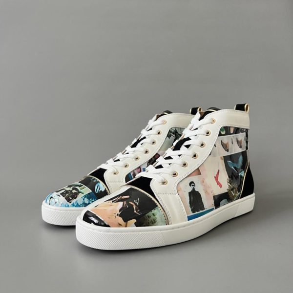 repliche,replica,perfette,siti di,affidabili,migliori siti,dove comprare,1:1,scarpe da ginnastica Sneakers alte Christian Louboutin Lou Spikes, bianche e nere con motivo grafico (WIVFD)