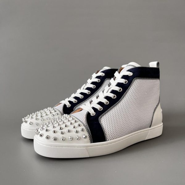 repliche,replica,perfette,siti di,affidabili,migliori siti,dove comprare,1:1,scarpe da ginnastica Sneakers alte Christian Louboutin Lou Spikes, bianche e nere con borchie (6HRTT)