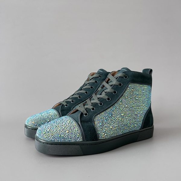 repliche,replica,perfette,siti di,affidabili,migliori siti,dove comprare,1:1,scarpe da ginnastica Christian Louboutin Lou Spikes Sneakers alte, verdi con strass (HGZCC)