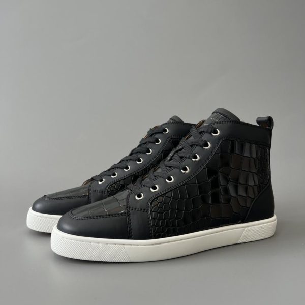 repliche,replica,perfette,siti di,affidabili,migliori siti,dove comprare,1:1,scarpe da ginnastica Sneakers alte Christian Louboutin Lou Spikes, stampa coccodrillo, nere (A6QTA)