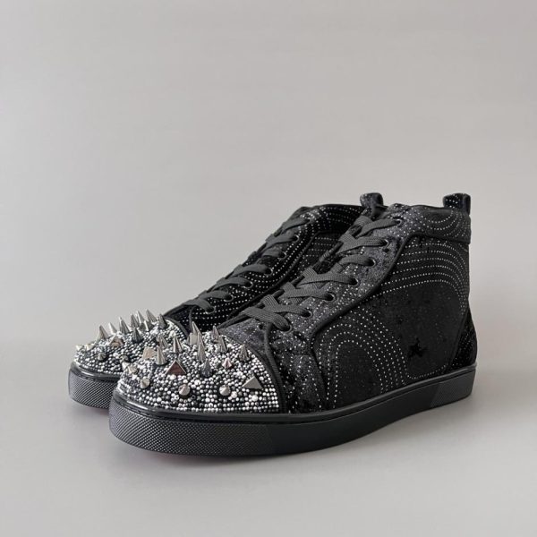 repliche,replica,perfette,siti di,affidabili,migliori siti,dove comprare,1:1,scarpe da ginnastica Sneakers alte Christian Louboutin Lou Spikes in velluto nero (B8XSO)