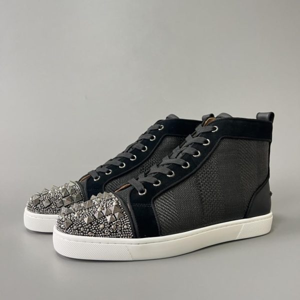 repliche,replica,perfette,siti di,affidabili,migliori siti,dove comprare,1:1,scarpe da ginnastica Sneakers alte Christian Louboutin Lou Spikes, nere e grigie con borchie (WOOHU)