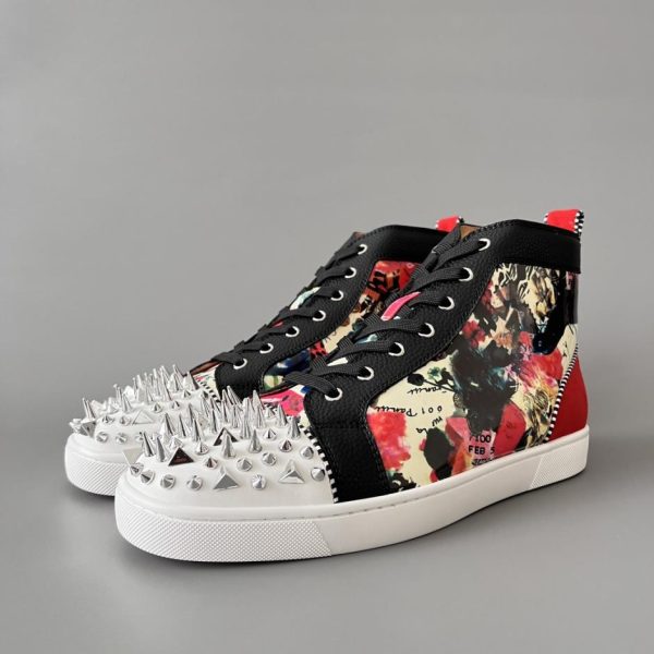repliche,replica,perfette,siti di,affidabili,migliori siti,dove comprare,1:1,scarpe da ginnastica Sneakers alte Christian Louboutin Lou Spikes con borchie nere e rosse (6K5A8)