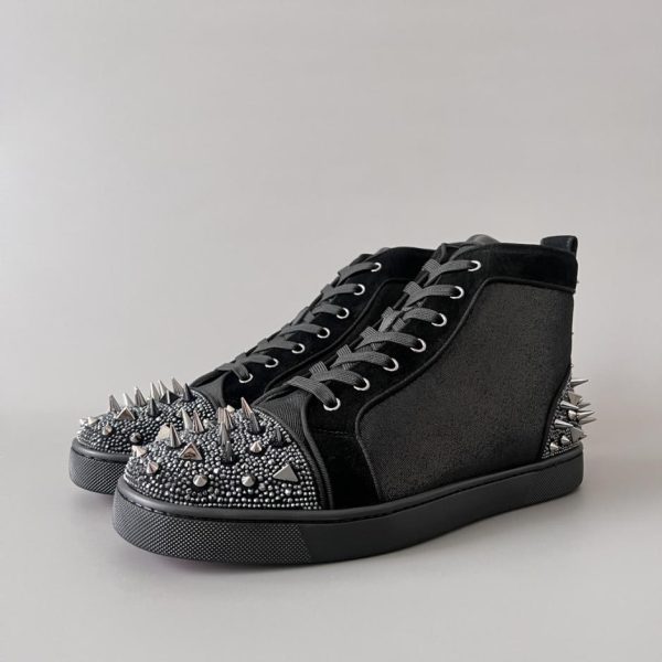 repliche,replica,perfette,siti di,affidabili,migliori siti,dove comprare,1:1,scarpe da ginnastica Christian Louboutin Lou Spikes Sneakers alte con borchie di diamanti neri (NK71H)