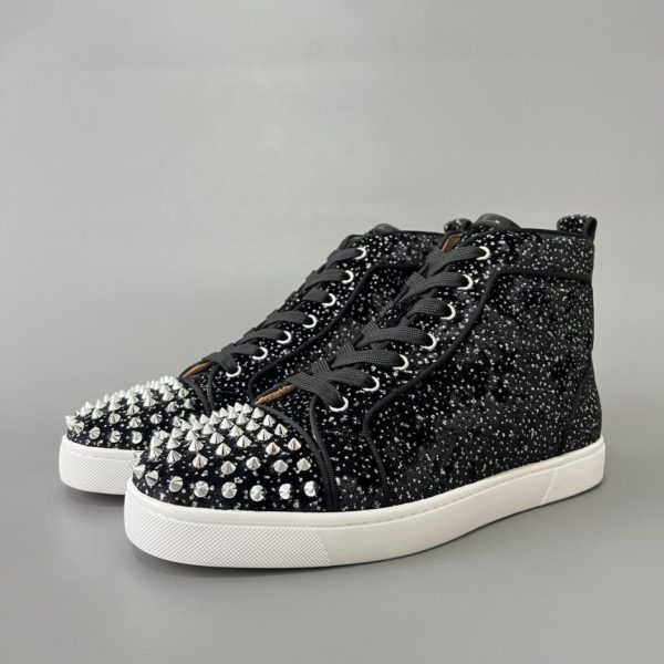 repliche,replica,perfette,siti di,affidabili,migliori siti,dove comprare,1:1,scarpe da ginnastica Christian Louboutin Lou Spikes Sneakers alte con borchie nere scintillanti (5I52D)