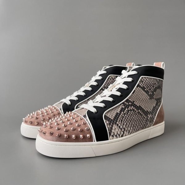 repliche,replica,perfette,siti di,affidabili,migliori siti,dove comprare,1:1,scarpe da ginnastica Sneakers alte con borchie e motivo pitone di Christian Louboutin Lou Spikes (444IF)