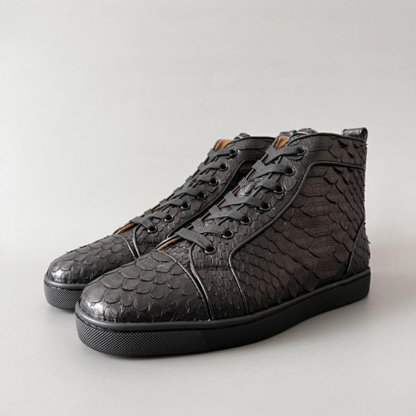 repliche,replica,perfette,siti di,affidabili,migliori siti,dove comprare,1:1,scarpe da ginnastica Christian Louboutin Lou Spikes High-Top in pelle di pitone nera (BKNV2)