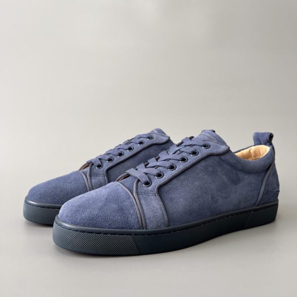 Sneakers basse Christian Louboutin Louis Junior Spikes con ricami grigio-blu (J52CA)