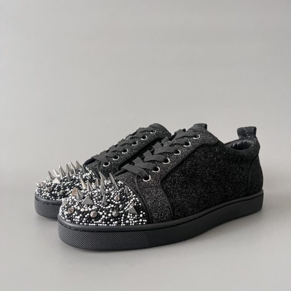 Sneakers basse con borchie Christian Louboutin Louis Junior Spikes, nere con glitter (7LISI)