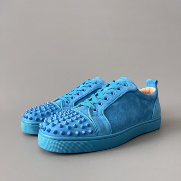 repliche,replica,perfette,siti di,affidabili,migliori siti,dove comprare,1:1,scarpe da ginnastica Sneakers basse in pelle con borchie Louis Junior Spikes di Christian Louboutin, blu (WGYR5)