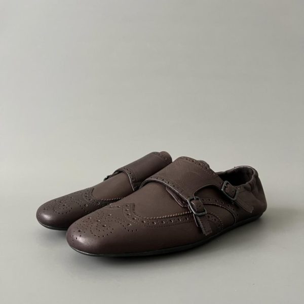 Scarpe casual PRADA Shuffle in pelle di vitello con cinturino a doppia fibbia, da uomo, marrone (3DZNC)
