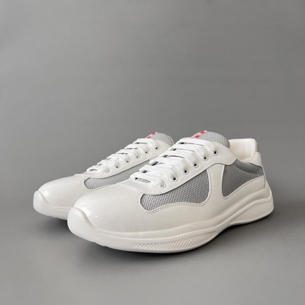 repliche,replica,perfette,siti di,affidabili,migliori siti,dove comprare,1:1,scarpe da ginnastica PRADA Scarpe casual basse con lacci e punta tonda da uomo, bianco/grigio (NIO0U)