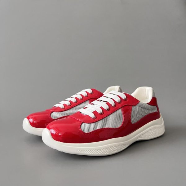 repliche,replica,perfette,siti di,affidabili,migliori siti,dove comprare,1:1,scarpe da ginnastica PRADA Scarpe casual basse con punta tonda e lacci da uomo, bianco/rosso (CSIC5)