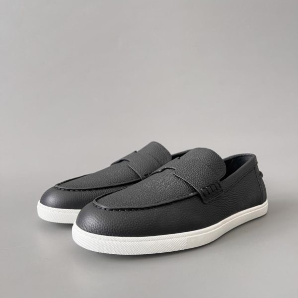 Mocassini slip-on con punta tonda in pelle di vitello HERMES Job Job, scarpe casual da uomo, colore nero (5UWWX)