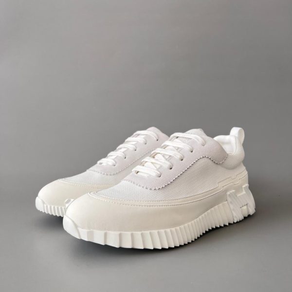 repliche,replica,perfette,siti di,affidabili,migliori siti,dove comprare,1:1,scarpe da ginnastica Scarpe casual con lacci e punta tonda basse HERMES Bouncing, tutte bianche, stile unisex (28Z1B)