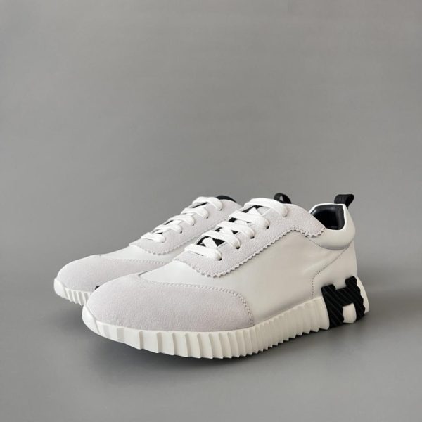 repliche,replica,perfette,siti di,affidabili,migliori siti,dove comprare,1:1,scarpe da ginnastica Scarpe casual con lacci e punta tonda basse HERMES Bouncing, bianche/grigie/nere, stile unisex (3FO54)