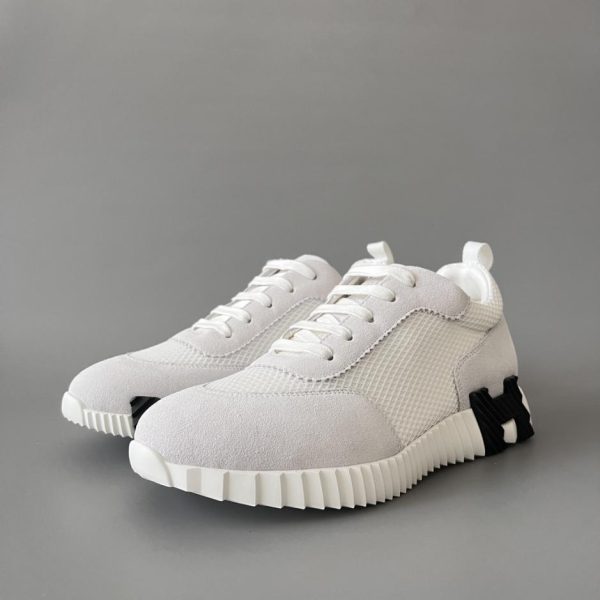 repliche,replica,perfette,siti di,affidabili,migliori siti,dove comprare,1:1,scarpe da ginnastica Scarpe casual con lacci e punta tonda basse HERMES Bouncing, bianche/grigie/nere, stile unisex (OGFU9)